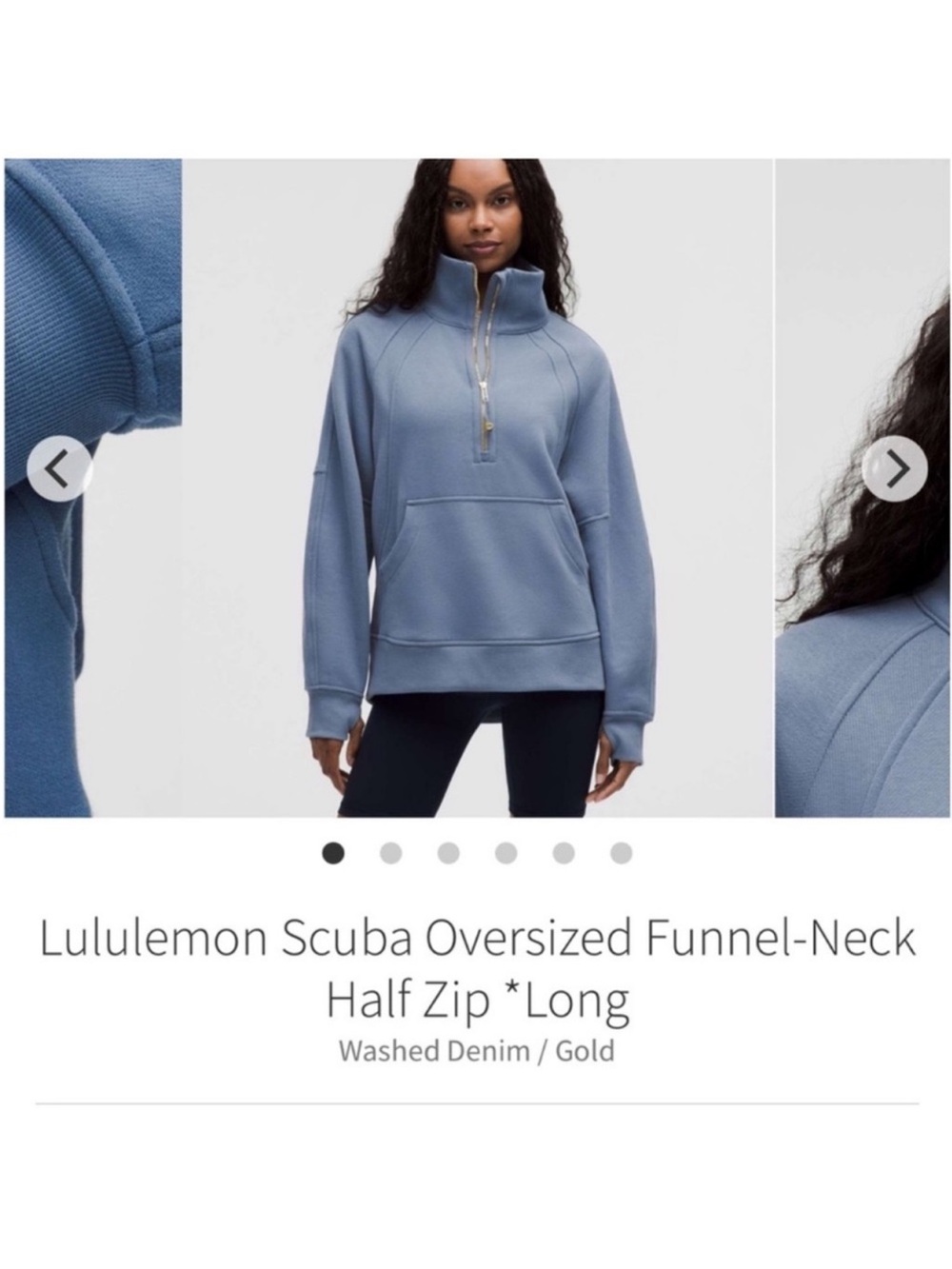 NWT Lululemon Half Zip Funnel Neck Scuba Long Jacket Washed Denim/Gold Sz XL/XXL